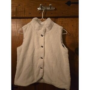 HANNA ANDERSSON Girls Faux Fur Vest Off White Striped Lining Size 160 Kids XL